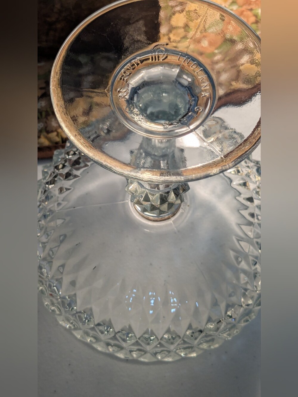 Vintage 1960s Indiana Glass Pedestal Compote/ Candy Dish, Diamond Point Pattern - Picture 10 of 12